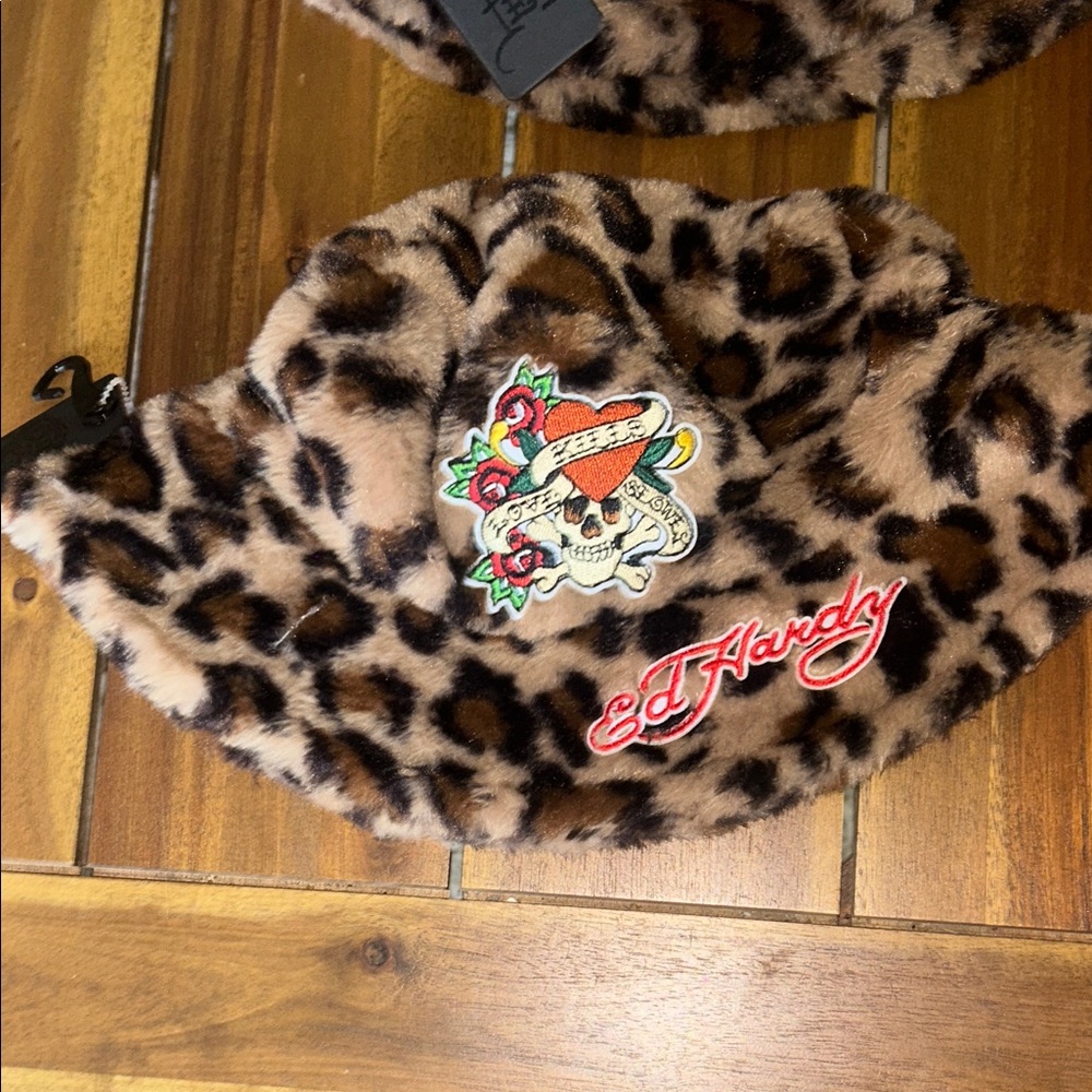 Ed Hardy Kids Hat with Leopard Pattern and Embroidery